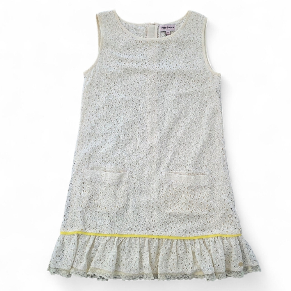 Juicy Couture Girls Cream White Lace Shift Dress w/ Ruffle Hem Size 12